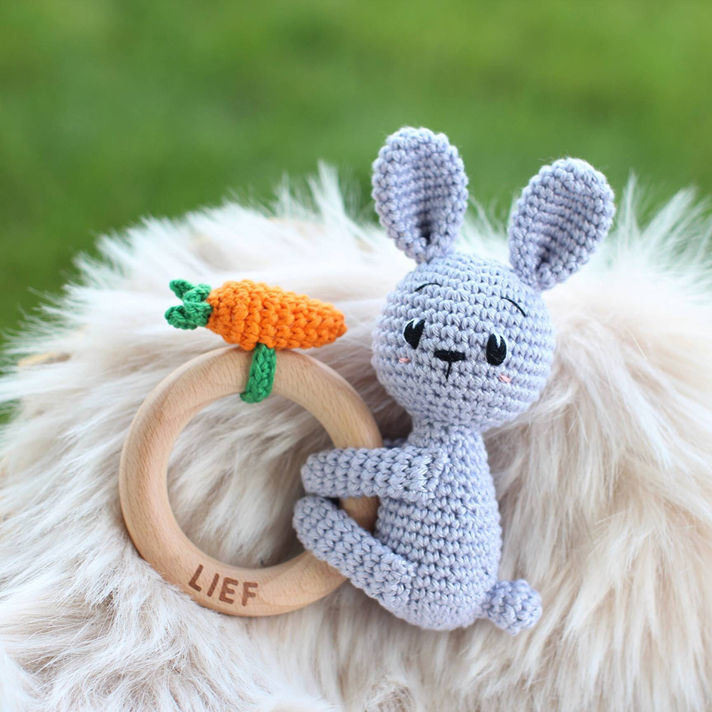 Personalized Baby Handmade Crochet Wooden Rattle Ring | CWToy172