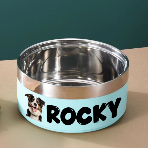 Personalized Stainless Steel Funny Pet Face with Name Food Bowl | BKPet306