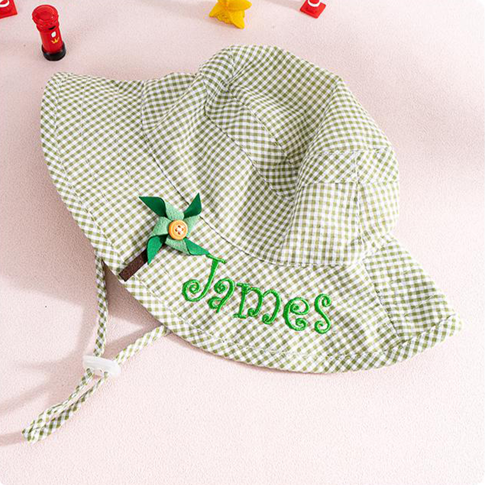 Personalized Embroidery Plaid Seersucker Sun Hat | CWBeach210