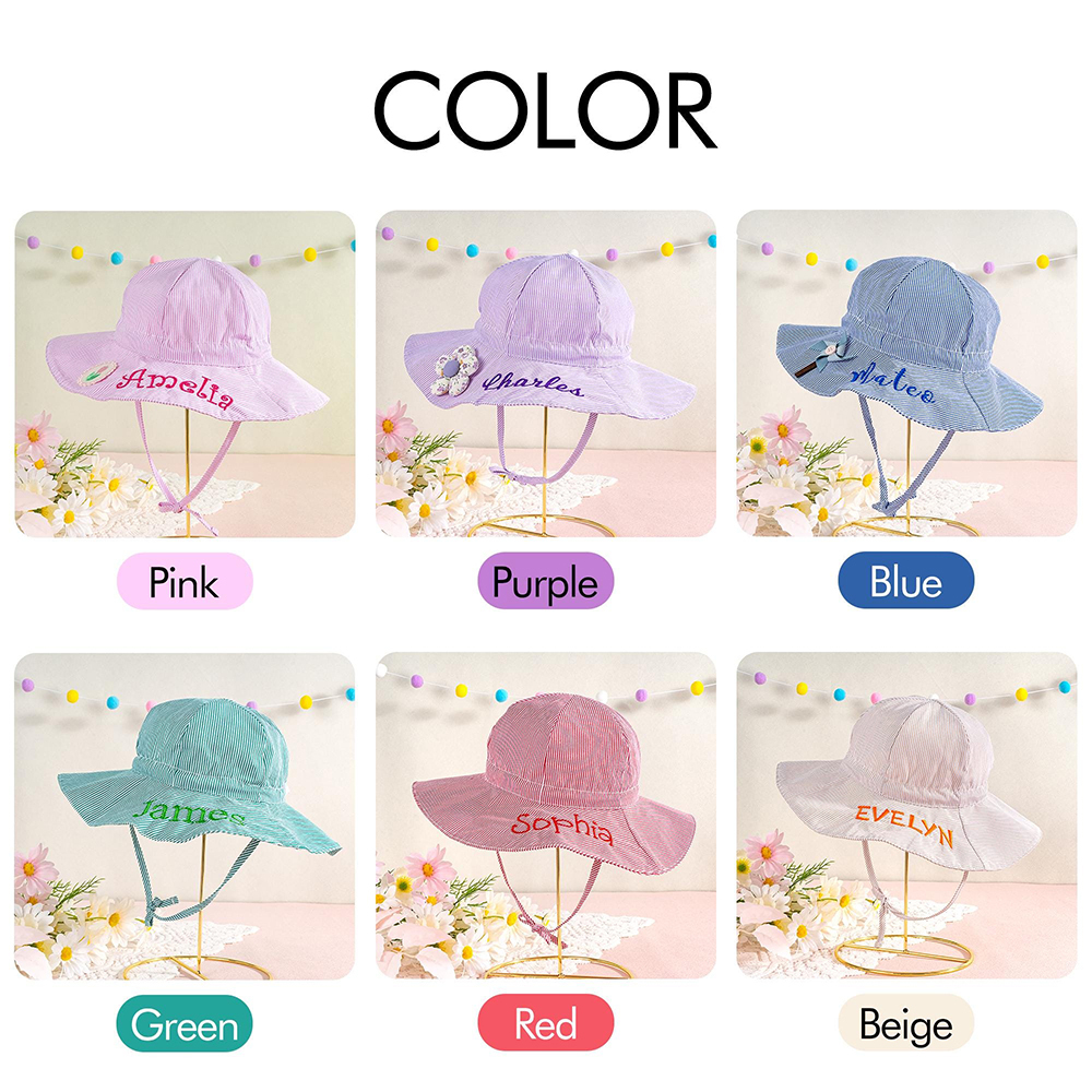 Personalized Embroidery Lovely Stripes Sun Protection Hat | CWBeach211