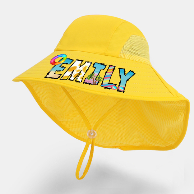 Personalized Kid 2-in-1 Neck Shield Summer Beach Bucket Hat | CWBeach212