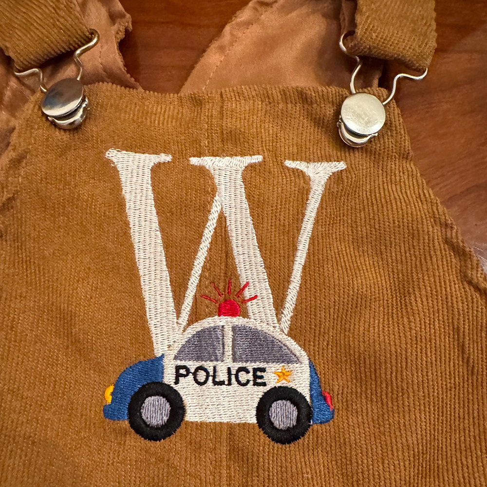Personalized Embroidery Corduroy Baby Suspenders Jumpsuit | CWBaby387