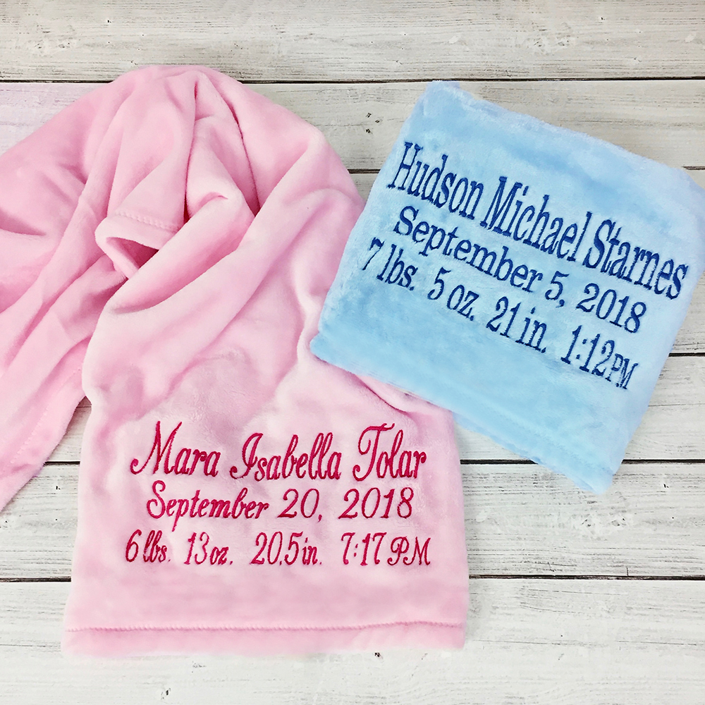 Personalized Embroidery Warm Birth Announcement Baby Blanket | CWBaby398