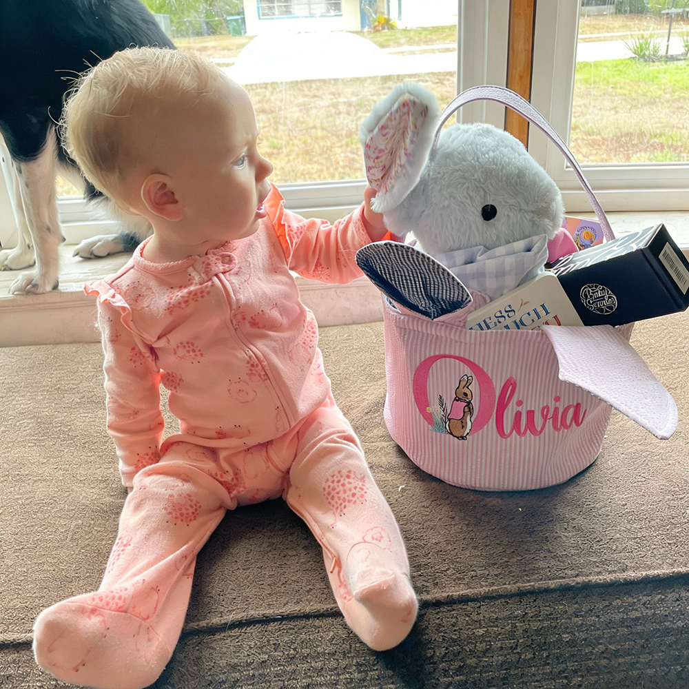 Personalized Embroidered Easter Bunny Basket | CWEaster85