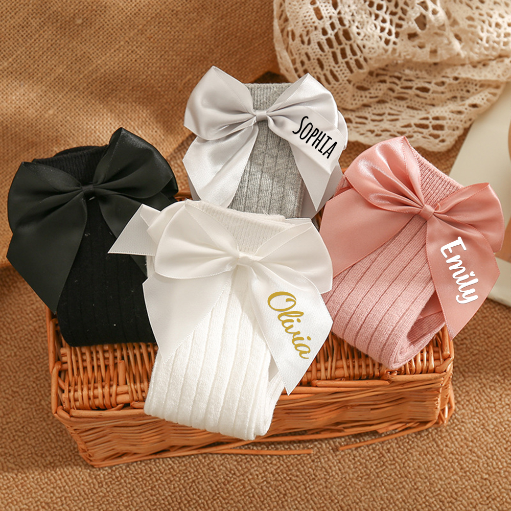Personalized Baby Girl Satin Bow Socks | CWBaby434