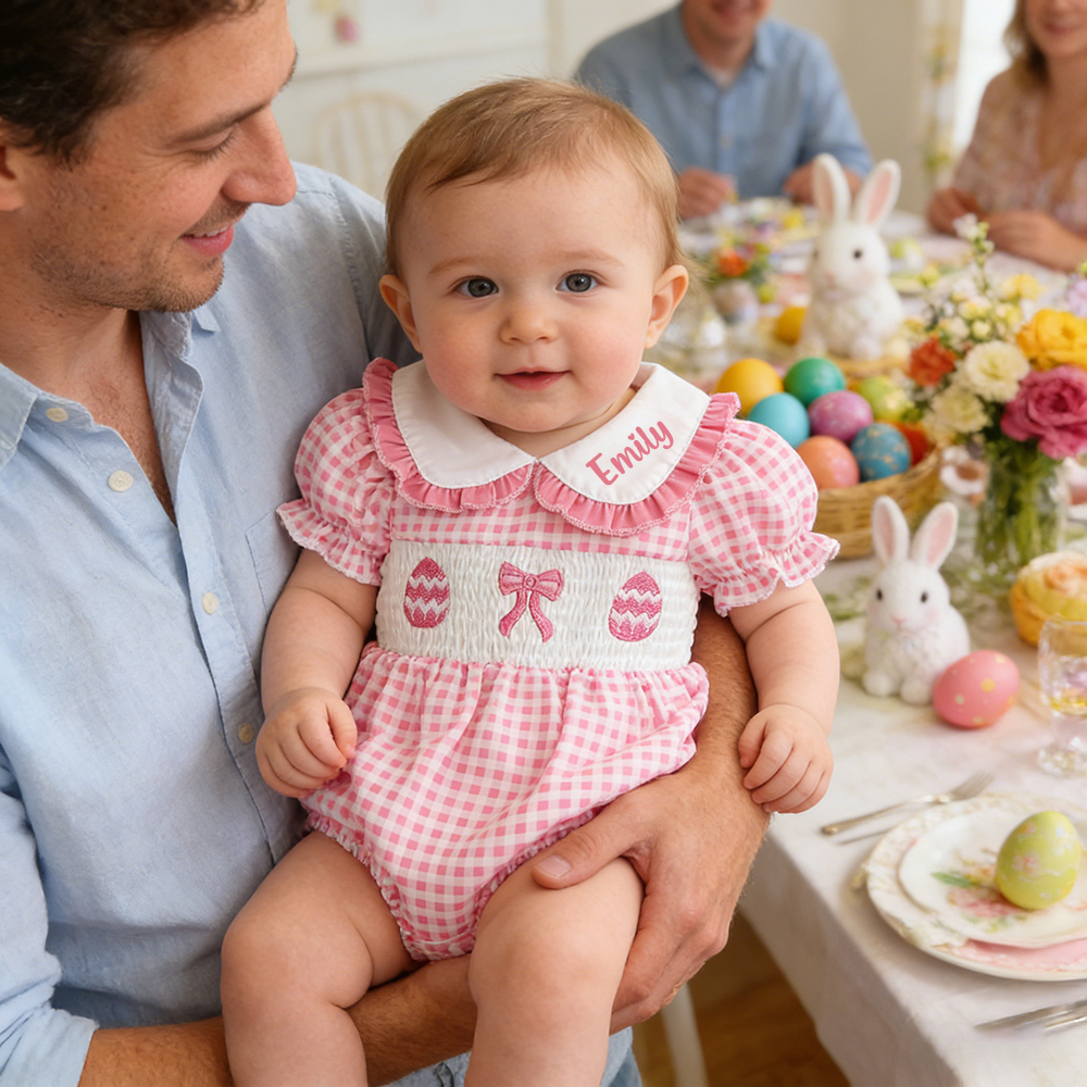 Personalized Easter Baby Girl Lovely Lapel Ruffle Romper | CWEaster89