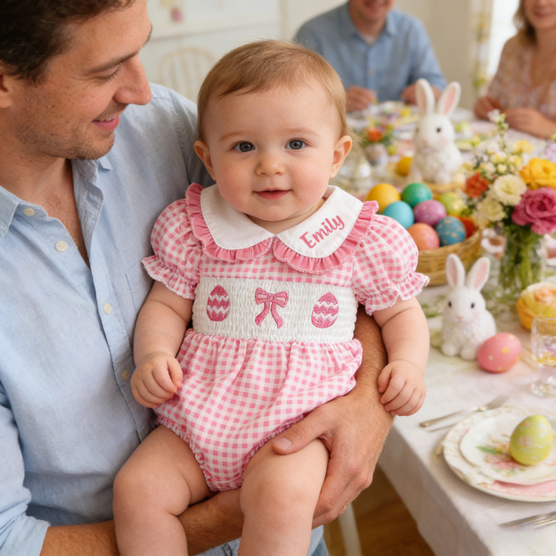 Personalized Easter Baby Girl Lovely Lapel Ruffle Romper | CWEaster89