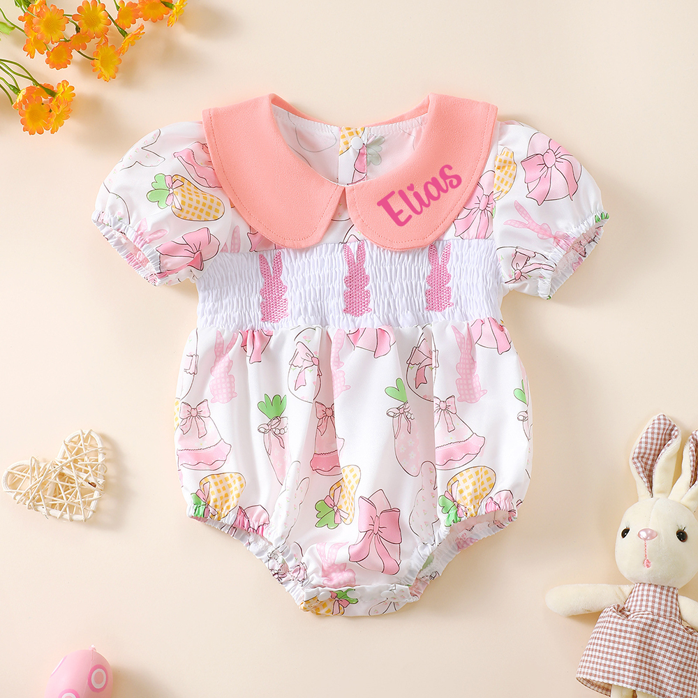 Personalized Easter Baby Girl Lovely Bunny Romper | CWEaster90