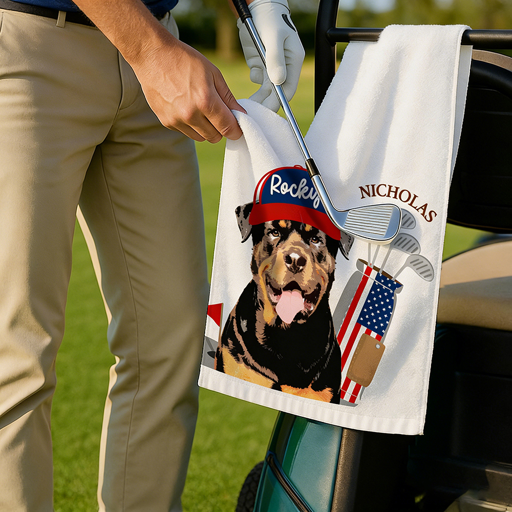 Personalized Pet Portrait Golf Towel For Golf Lover | CWGift36