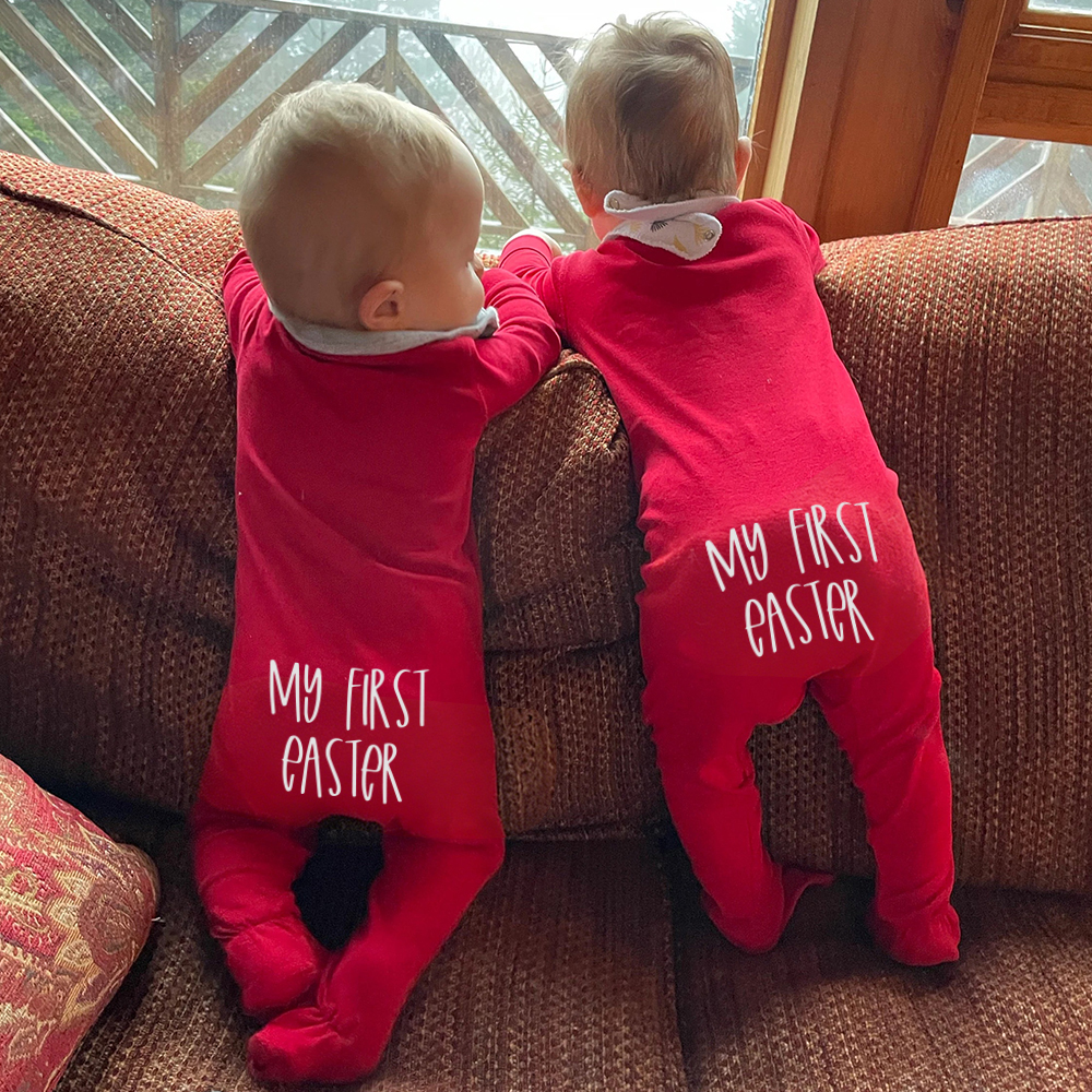 Personalized Baby First Easter Cozy Soft Long Sleeve Romper | CWEaster91