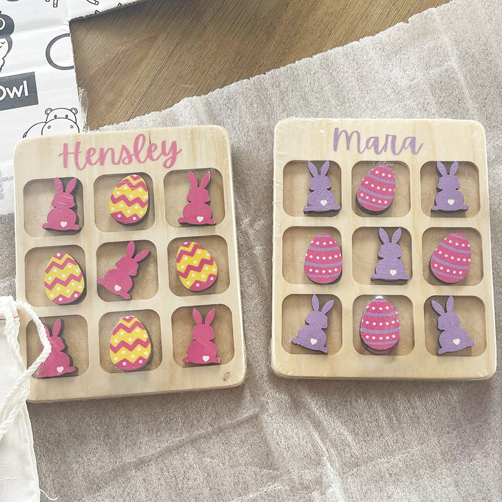 Personalized Kid Wooden Easter Gift Tic Tac Toe | CWEaster94