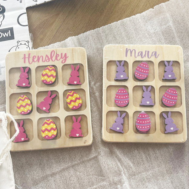 Personalized Kid Wooden Easter Gift Tic Tac Toe | CWEaster94