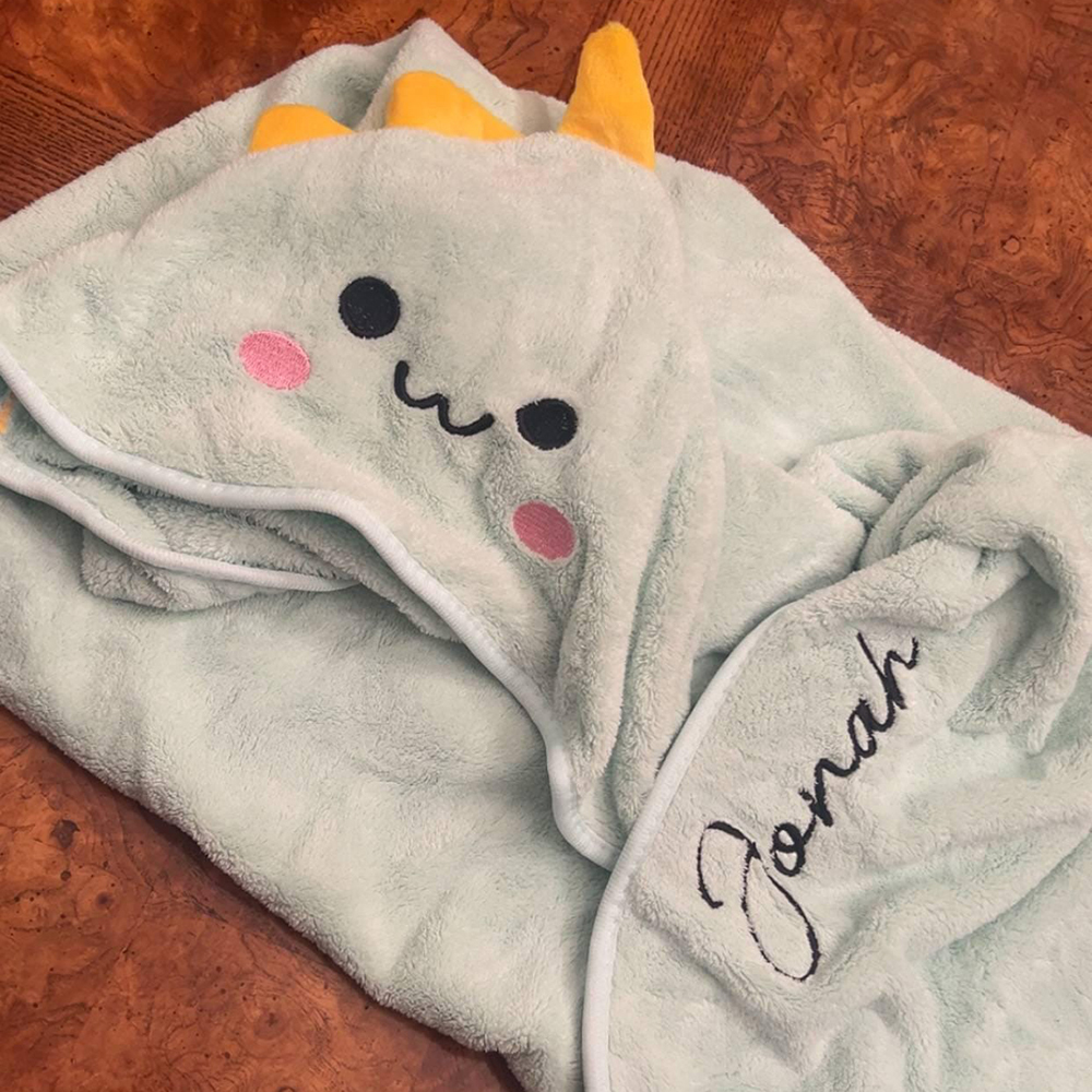 Personalized Embroidery Animal Coral Fleece Soft Hooded Towel | CWBaby142
