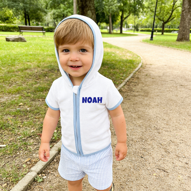 Personalized Kid Swim Cover up Hooded Robe Zippered Outfit | CWBaby459