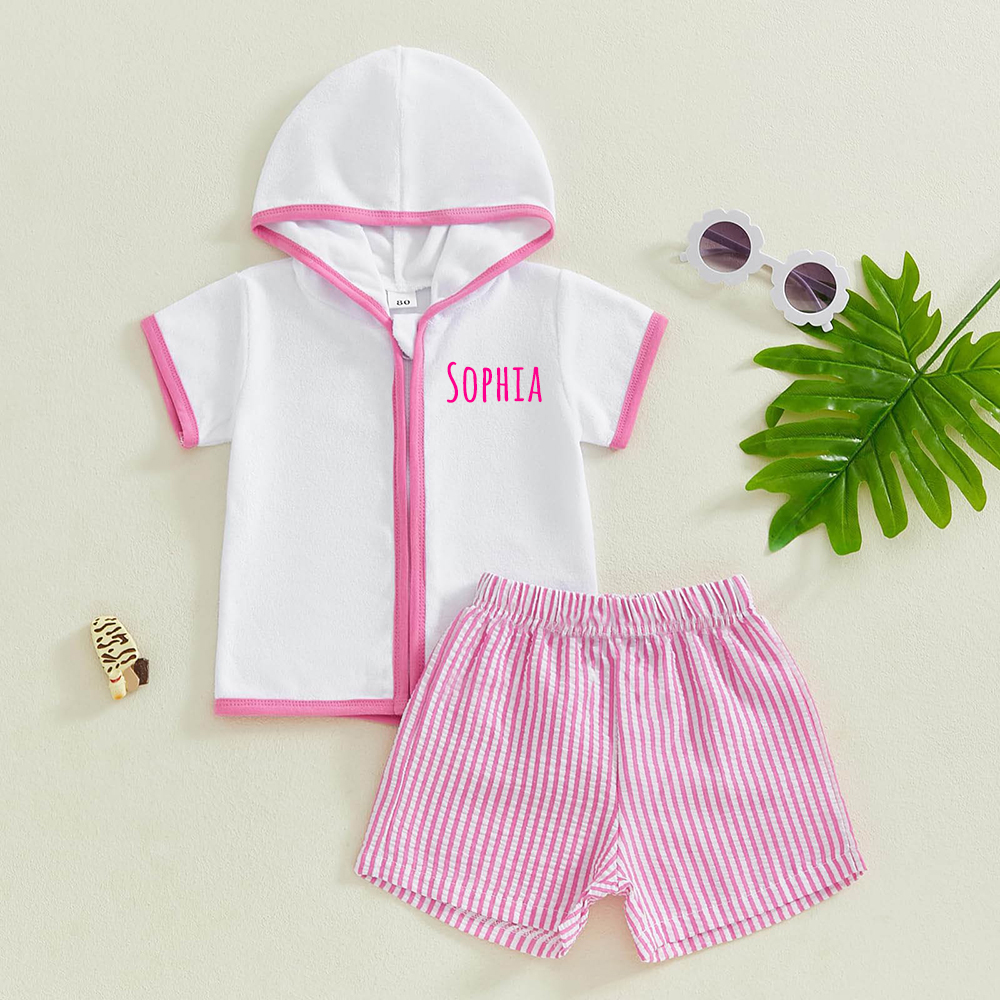 Personalized Kid Swim Cover up Hooded Robe Zippered Outfit | CWBaby459