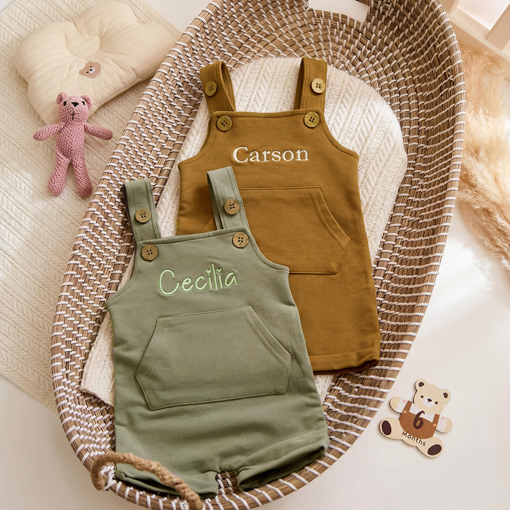 Personalized Embroidery Baby Suspenders Jumpsuit | CWBaby460