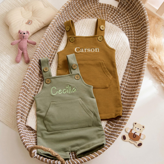 Personalized Embroidery Baby Suspenders Jumpsuit | CWBaby460