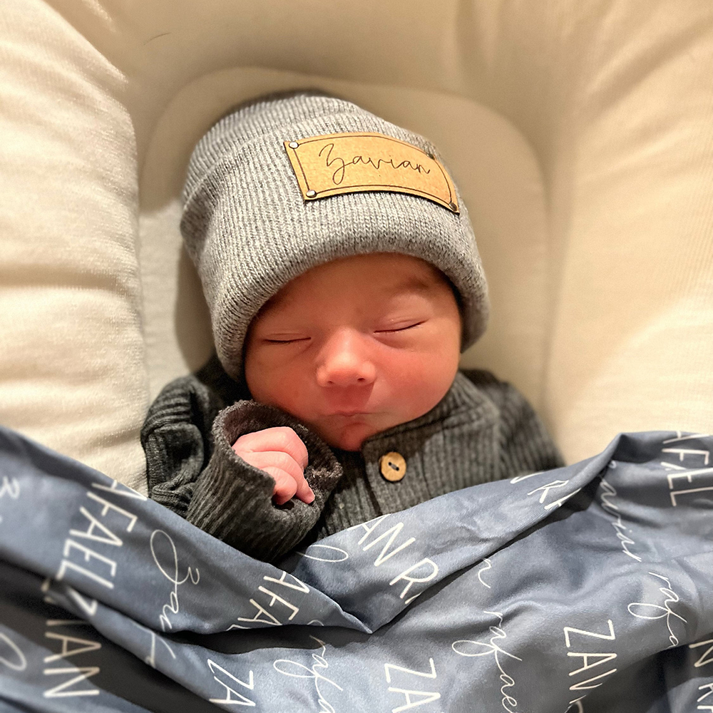 Personalized Leather Patch Baby Beanie Outfit Set | CWBaby84