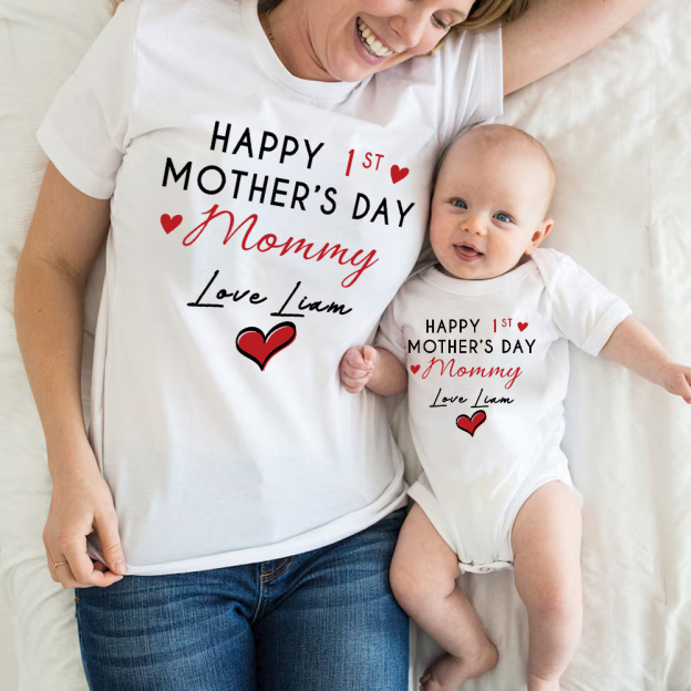 Personalized First Mother's Day Mommy and Baby Outfit | CWFamily140