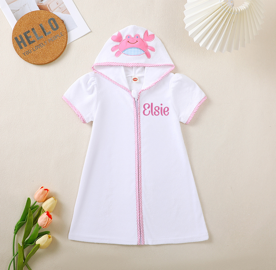 Personalized Kid Swim Cover up Hooded Robe Zippered Bath Towel | CWBaby465