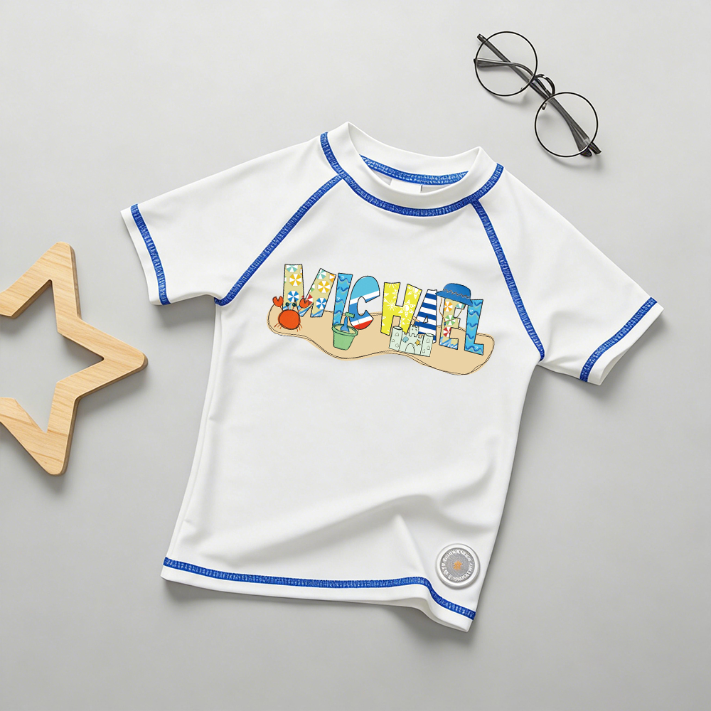 Personalized Kid Summer Beach Swim Suit Shirt | CWBeach232