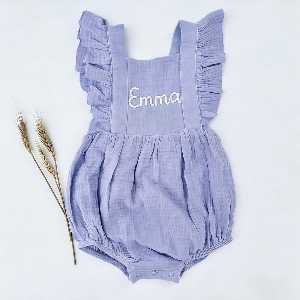 Personalized Embroidery Baby Organic Cotton Muslin Romper with Bow | inRomper35