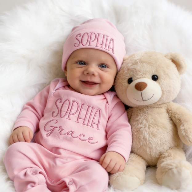 Personalized Embroidery Baby Coming Home Romper and Hat Set | CWBaby472