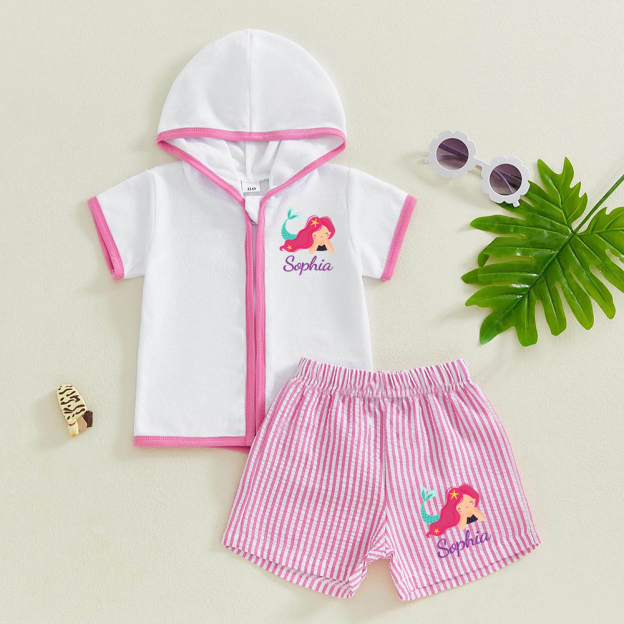 Personalized Kid Swim Cover up Hooded Robe Zippered Outfit | CWBaby45901