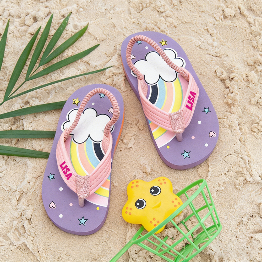 Personalized Kid summer Beach Flip Flops with Elastic Heel Strap | CWBaby474