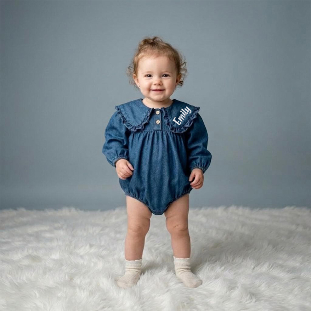 Personalized Baby Girl Vintage Peter Pan Collar Outfit | CWBaby475