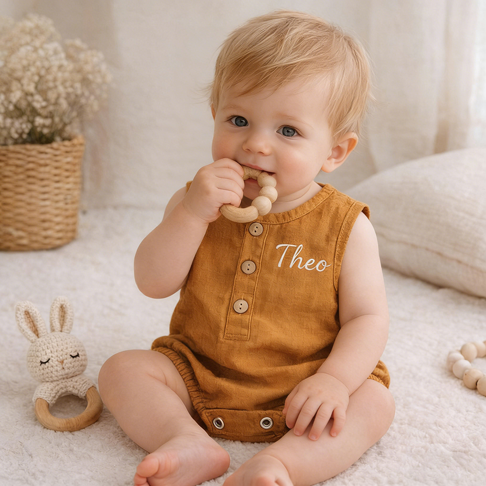 Personalized Baby Organic Linen Soft Romper | CWBaby477