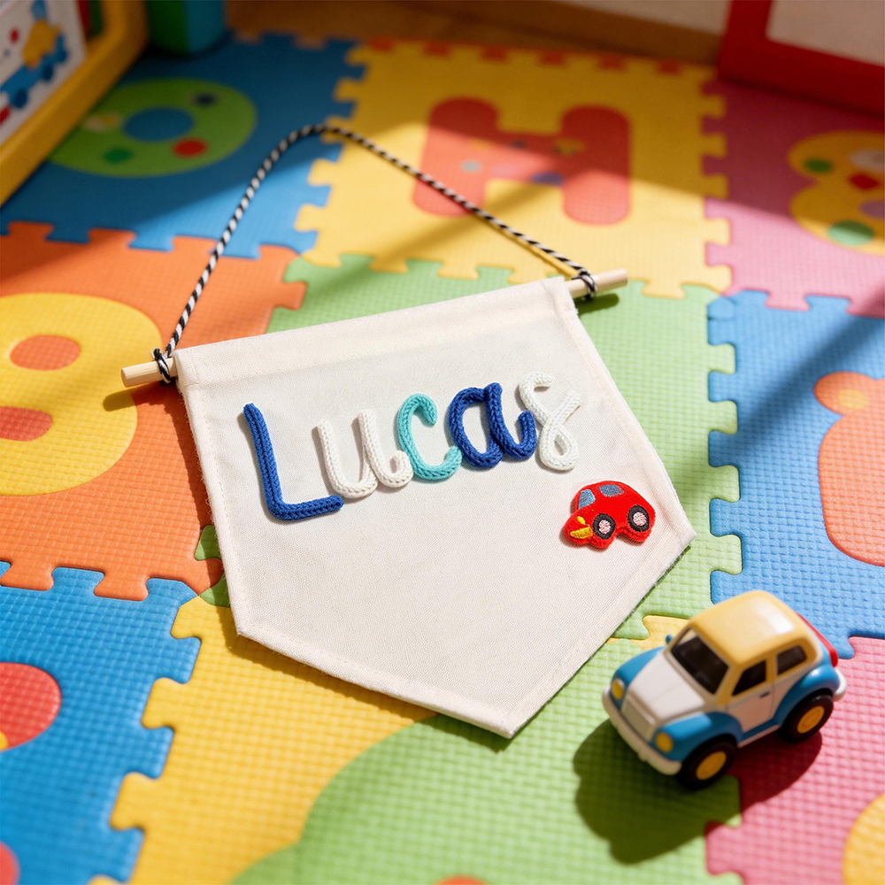 Personalized Hand Embroidery Baby Welcome Pennant Flag | CWBaby480