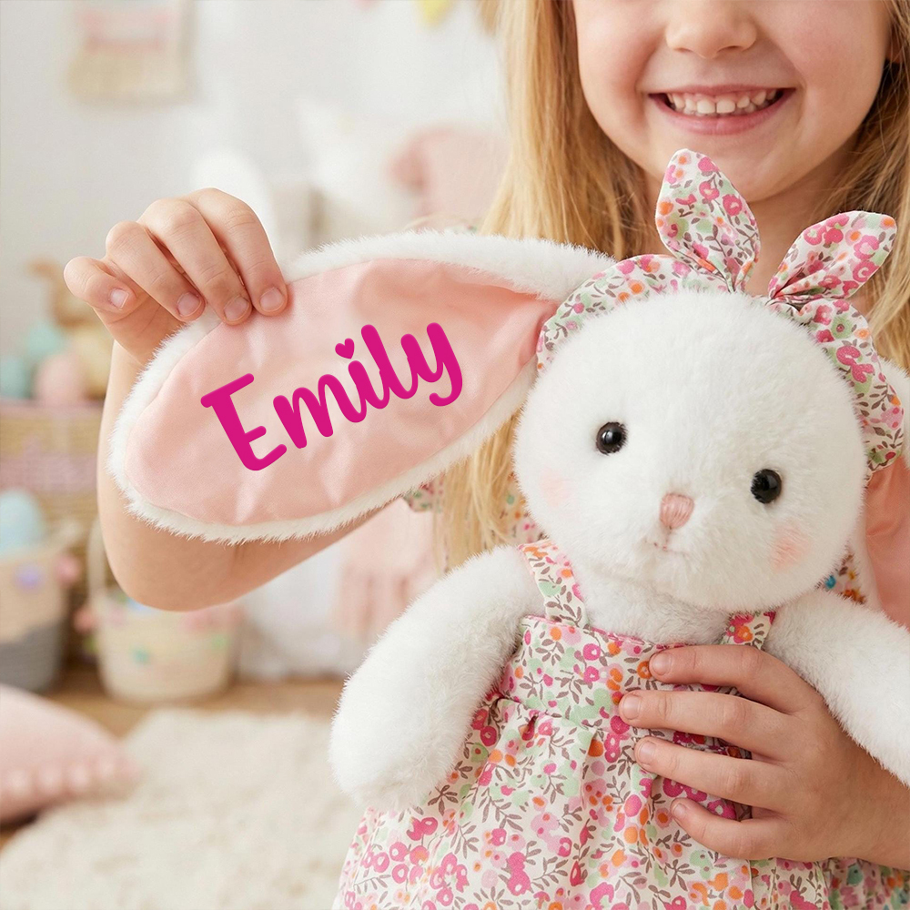 Personalized Floral Bunny Plush Huggable Toy | CWToy184