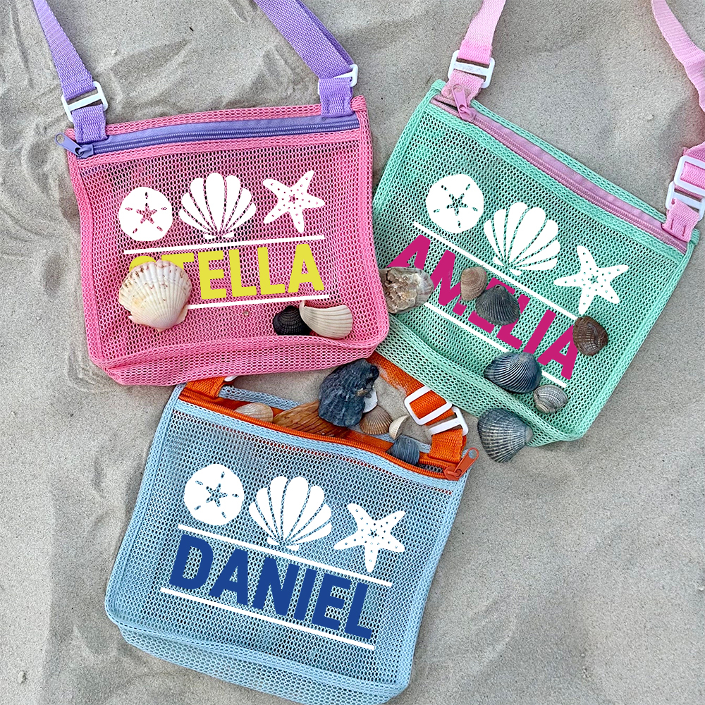 Personalized Seashell Zipper Mesh Beach Bag | CWBeach0102