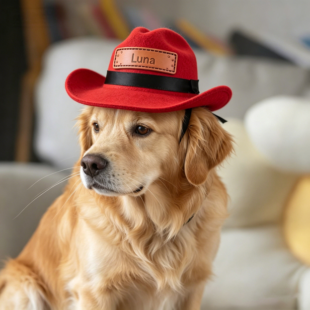 Personalized Leather Patch Pet Cowboy Hat | BKPet468