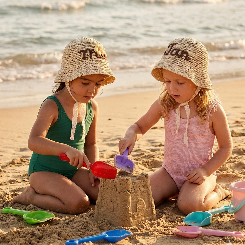 Personalized Hand Embroidered Straw Floppy Sun Hat | CWBeach163