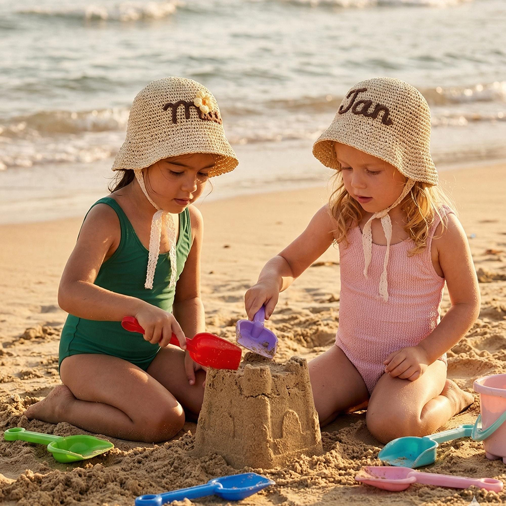Personalized Hand Embroidered Straw Floppy Sun Hat | CWBeach163