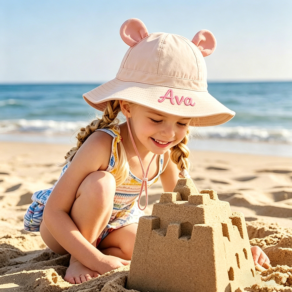 Personalized Embroidery Baby Sun Hat with Bear Ears | CWBeach236