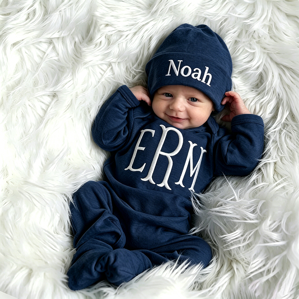 Personalized Embroidery Baby Coming Home Romper and Hat Set | CWBaby487