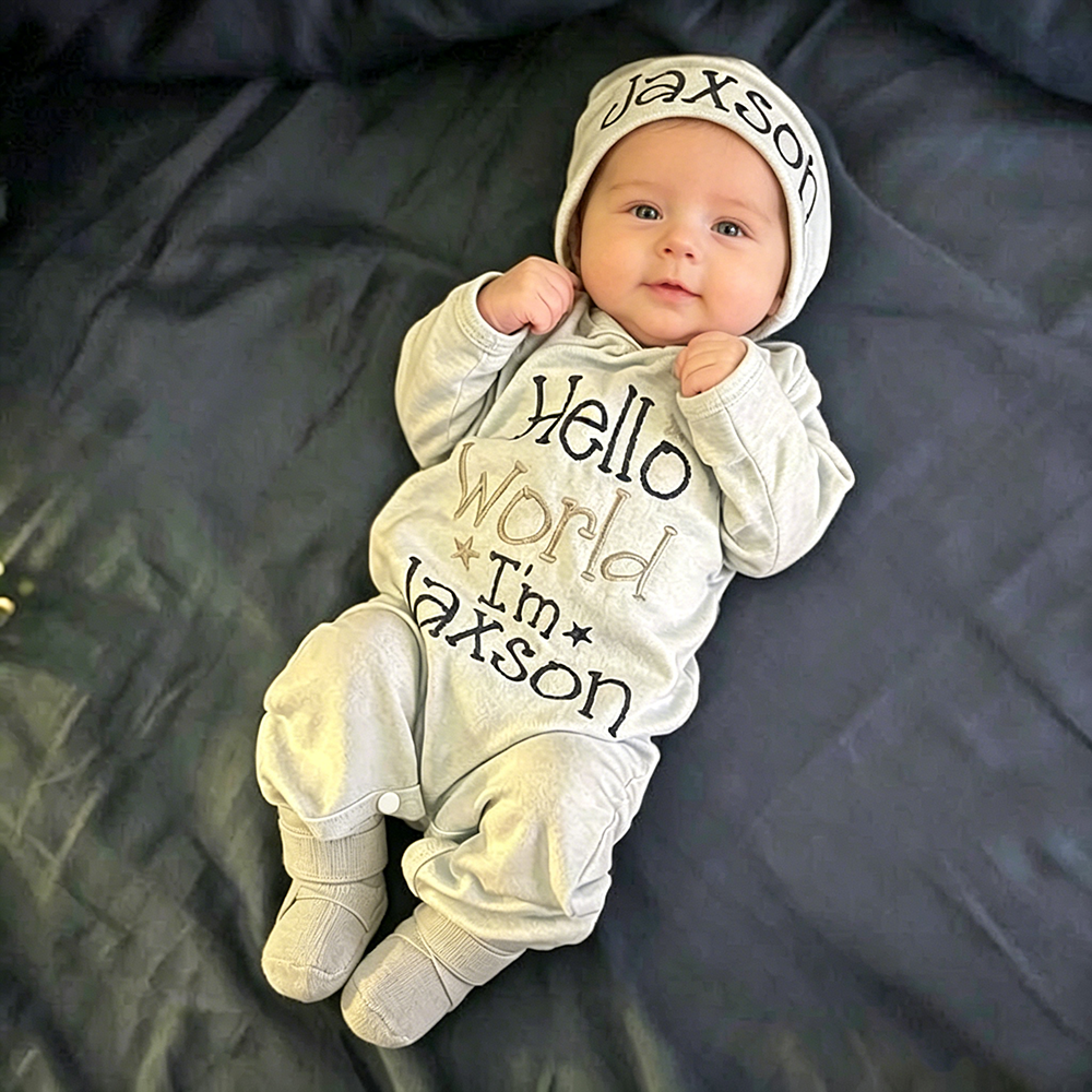 Personalized Embroidery Baby Hello World Outfit | CWBaby495
