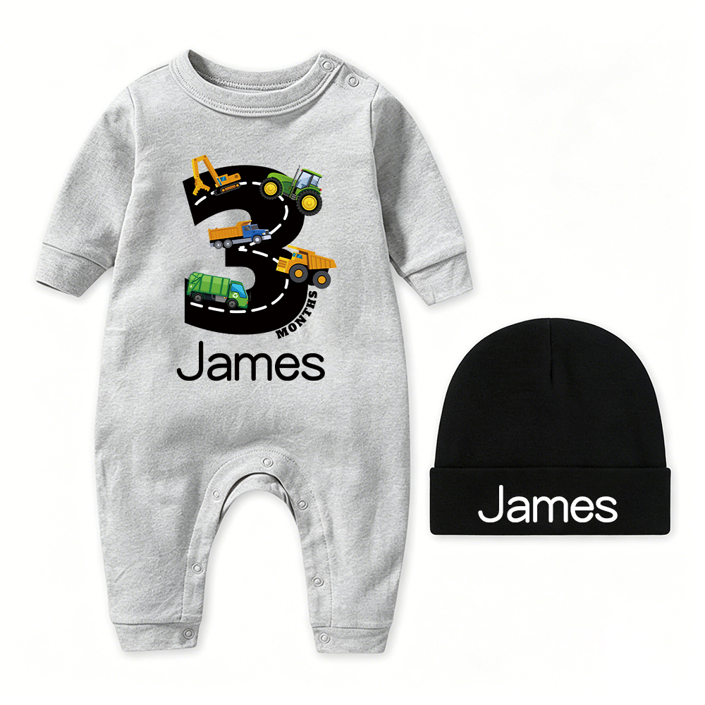 Personalized Baby Transportation Vehicle Romper With Hat Set | CWBaby497