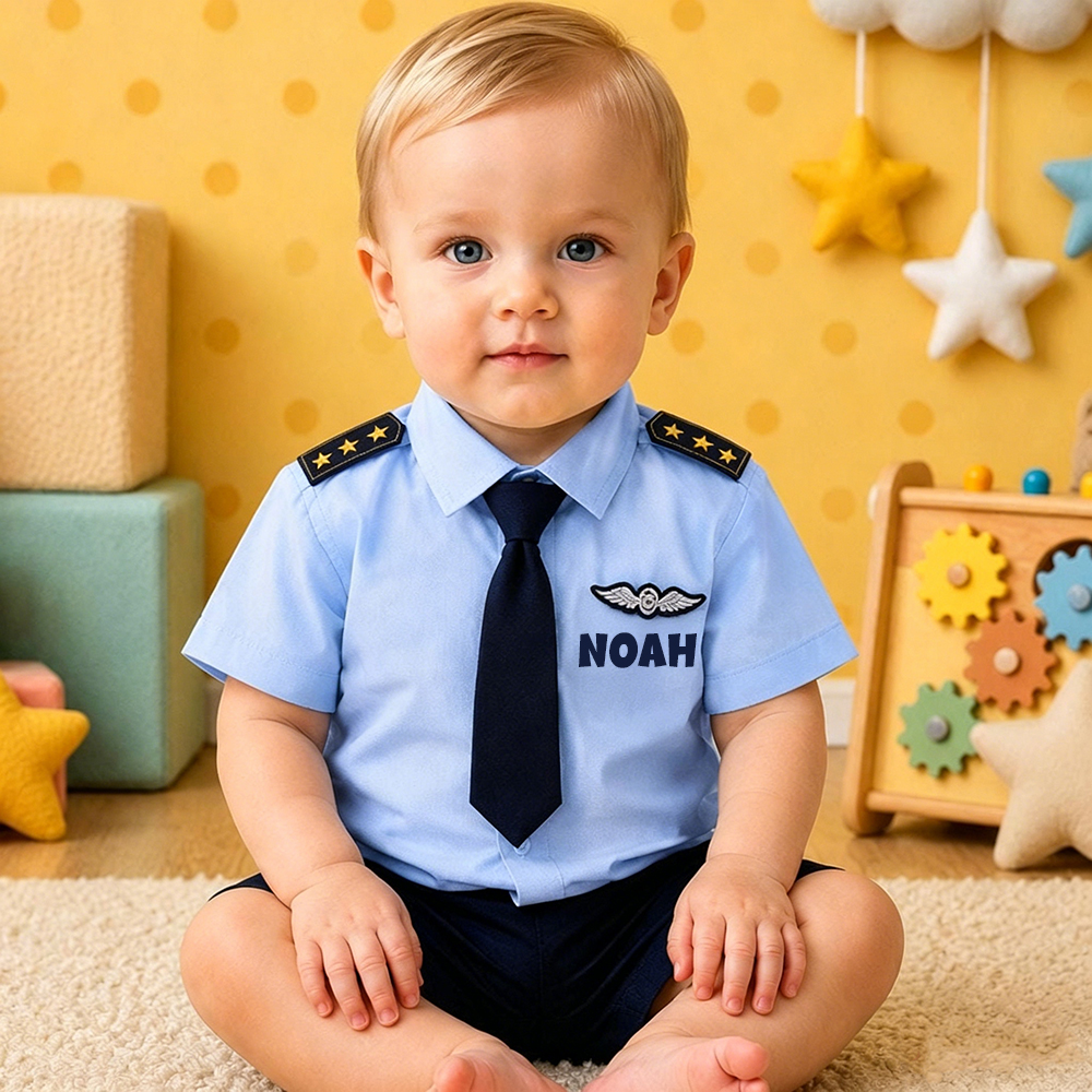 Personalized Baby Pilot Short-Sleeved Shirt and Shorts Set | CWBaby498