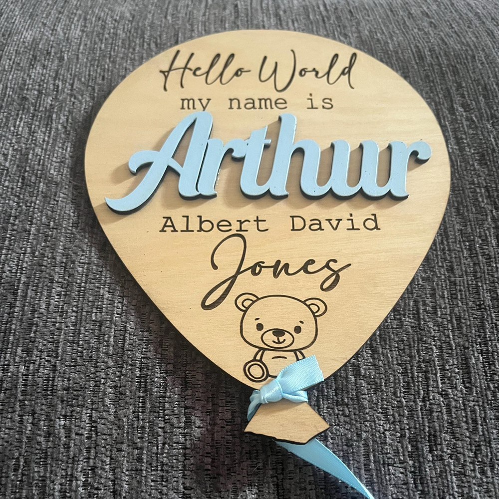 Personalized Baby Hello World Announcement Balloon Plaque | CWBaby501