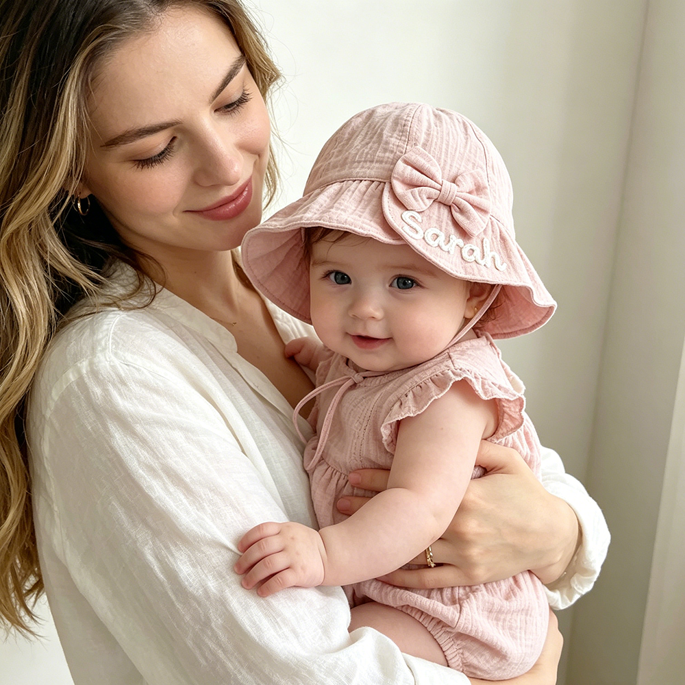 Personalized Hand Embroidered Baby Summer Bow Hat | CWBeach247