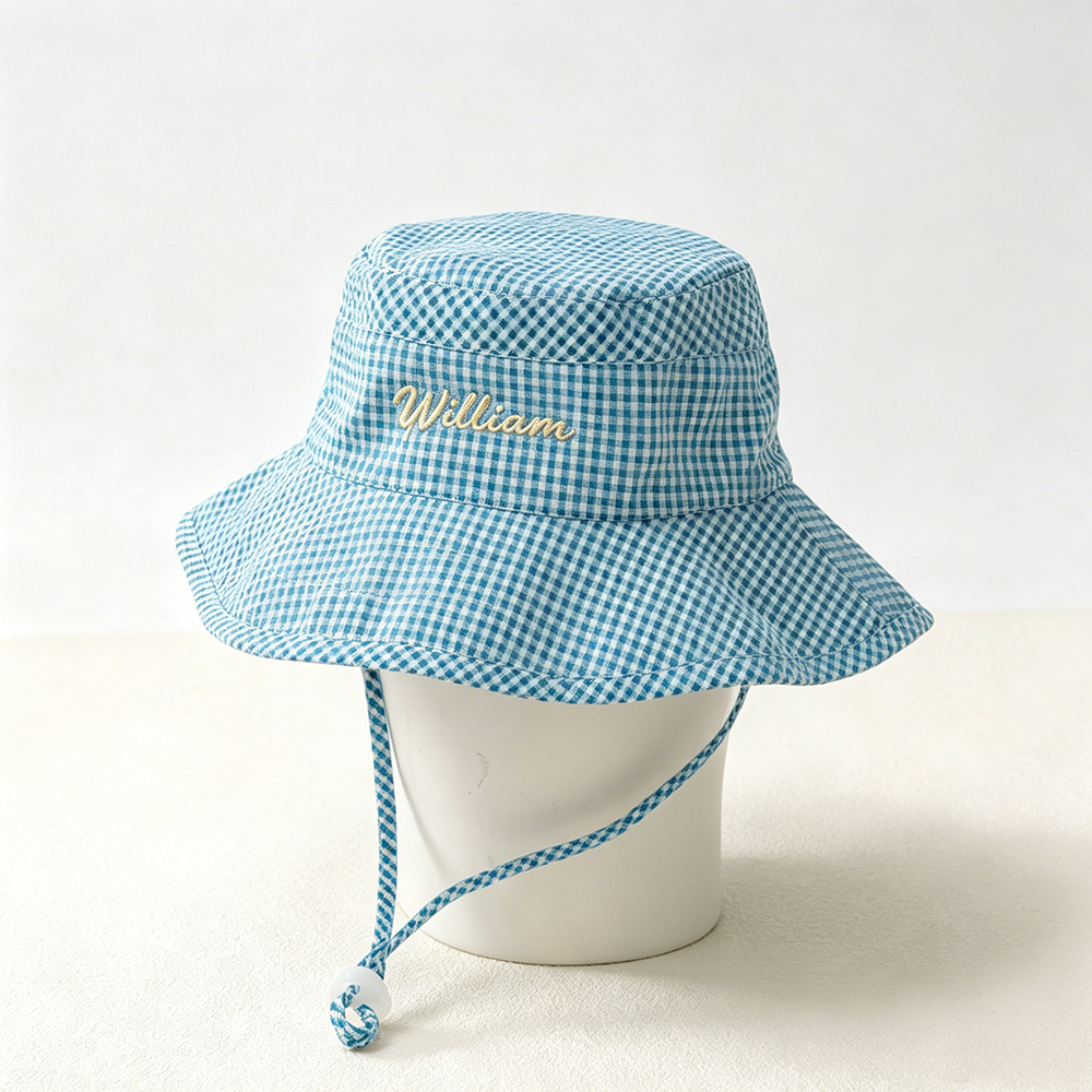 Personalized Embroidery Colourful Gingham Kids Bucket Hat | CWBeach250