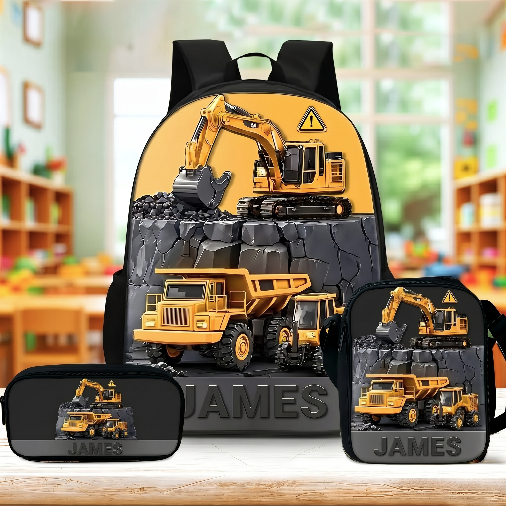 Personalized Kid Construction Vehicle Backpack Set | CWPack364