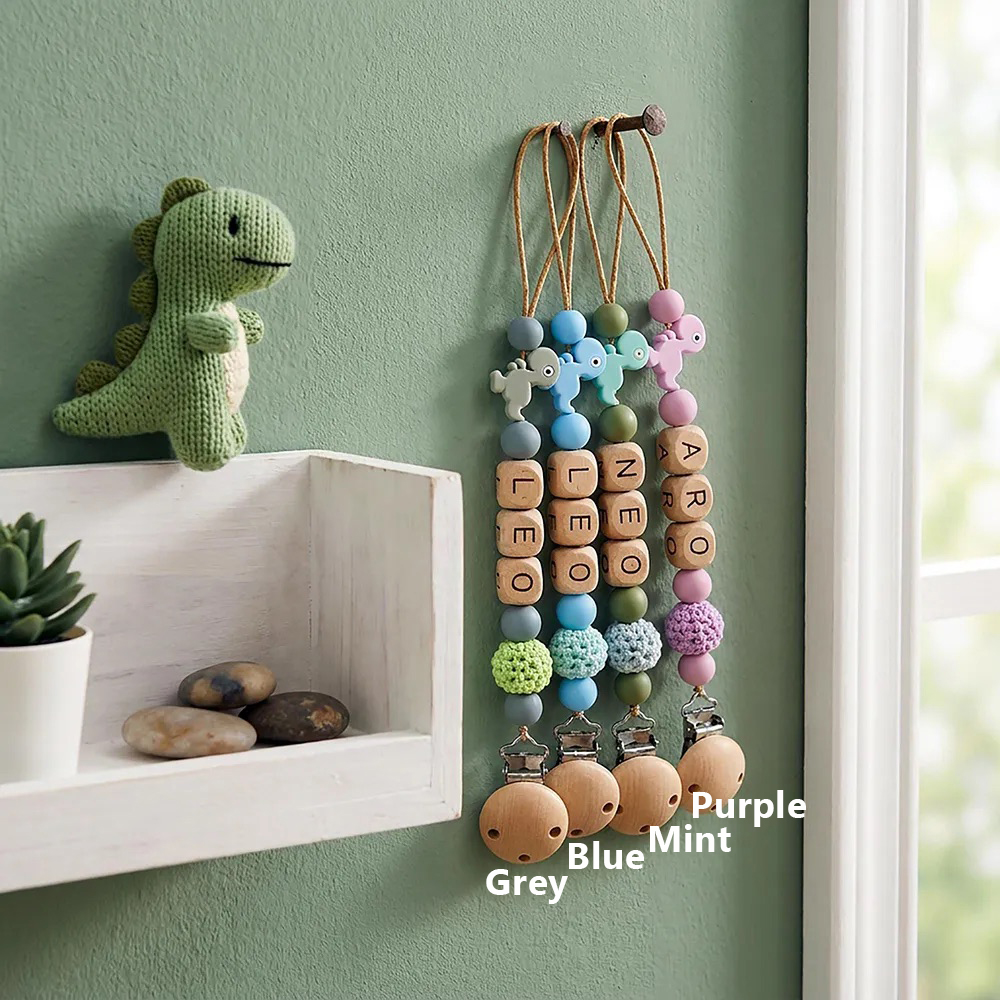 Personalized Baby Silicone Dinosaur Pacifier Clip | CWToy192