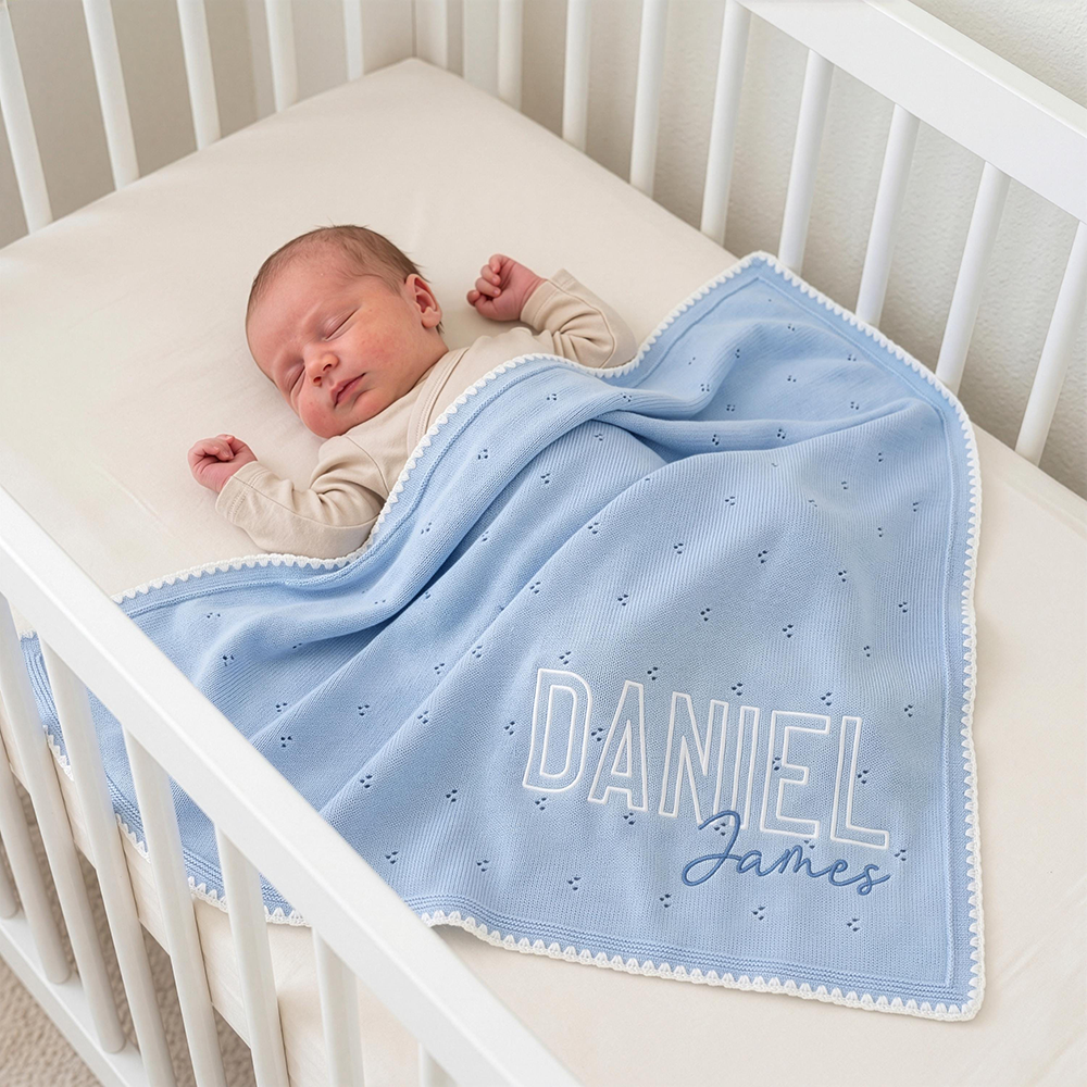 Personalized Embroidered Soft Pointelle Knit Baby Blanket | CWBaby504