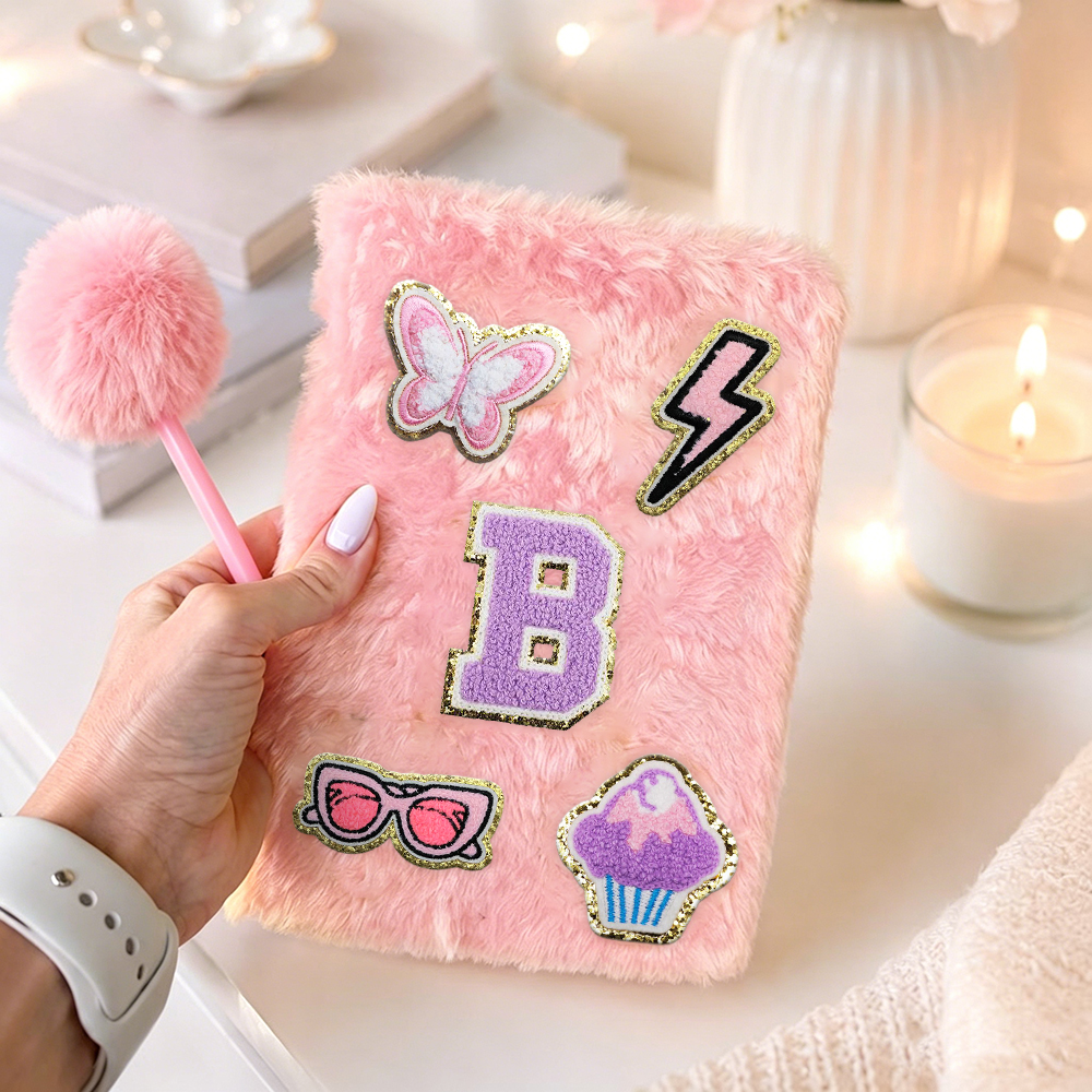 Personalized Hand Embroidery Fluffy Journal with Pom Pom Pen | CWGift75