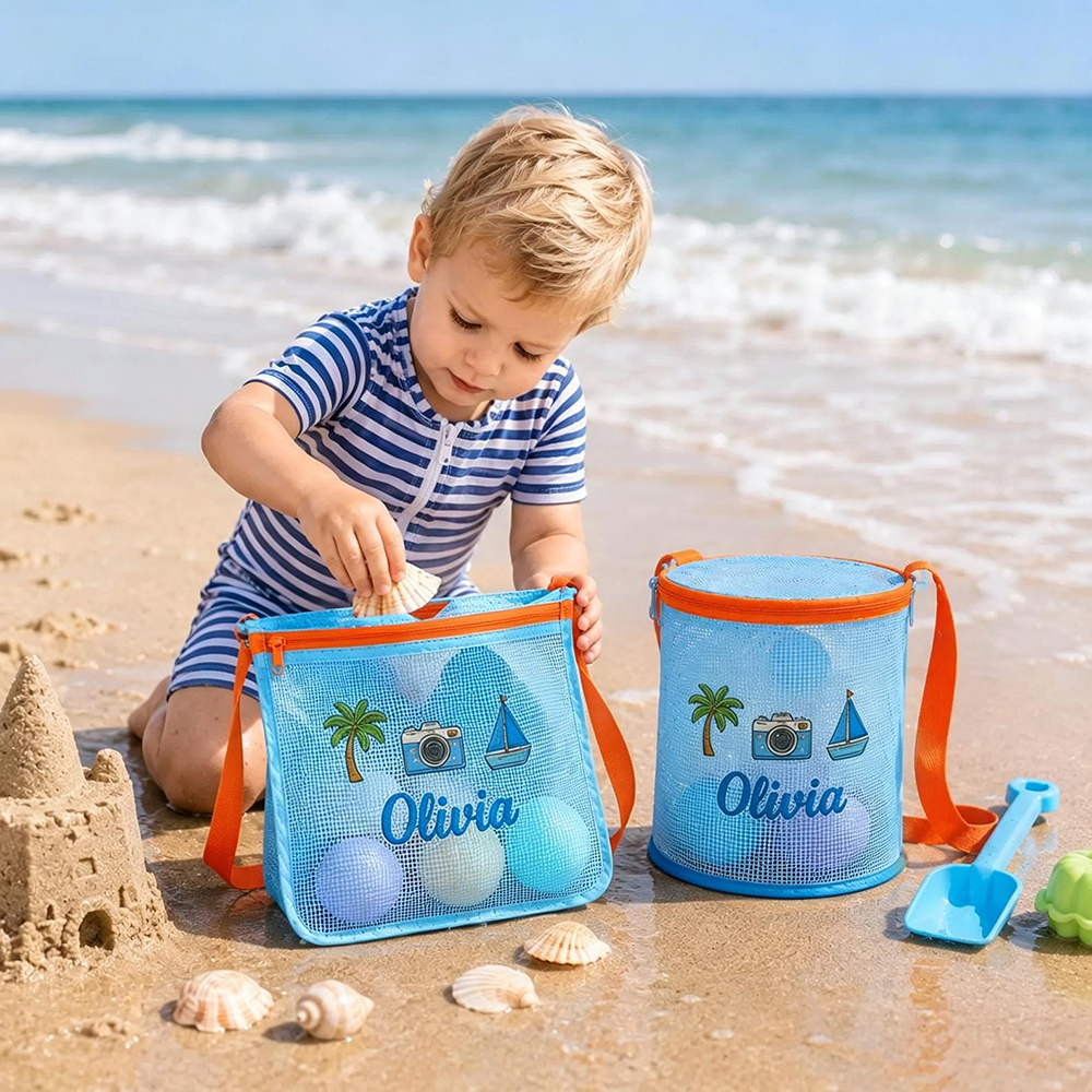 Personalized Embroidered Kids Mesh Beach Bag Set | CWBeach251
